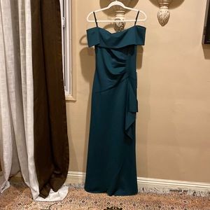 Xscape long scuba off the shoulder dress